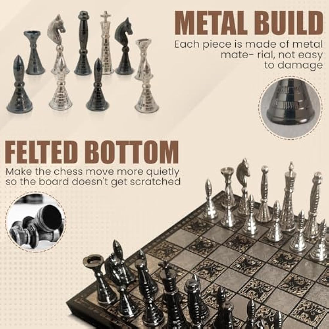 Guruji Divinity Collectible Tribal Warli Art Brass Chess Set in Leather Storage Box. (12 X 12 in)