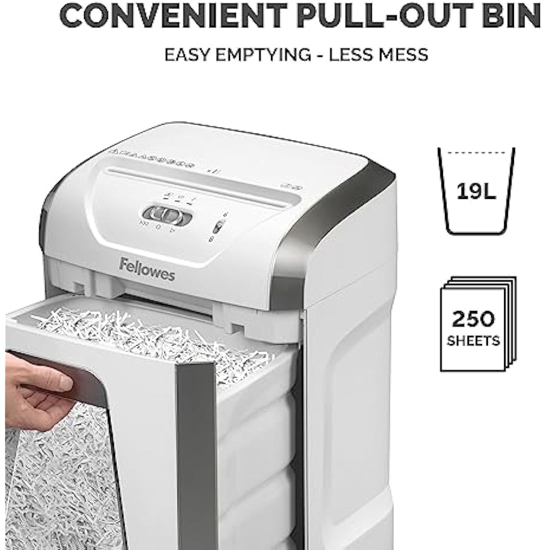 Fellowes Paper Shredder for Home Office Use - 12 Sheet Cross Cut Paper Shredder for Deskside Use - FS-12C Home Shredder with 19L Pull-out Bin - 20 Minute Run-Time - High Security P4 - Amazon Exclusive