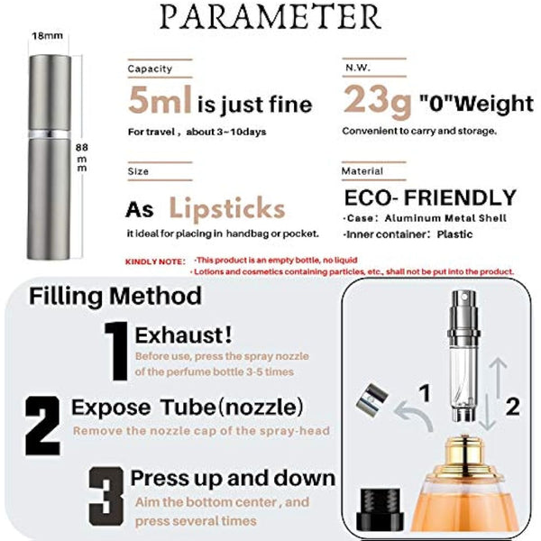 AsaNana Perfume Atomiser, Refillable & Travel Size Perfume Bottle, Leaking Proof,Bottom Pump without Funnel, Luxurious Small women and men, 5ml (Cla.-Space Gray)