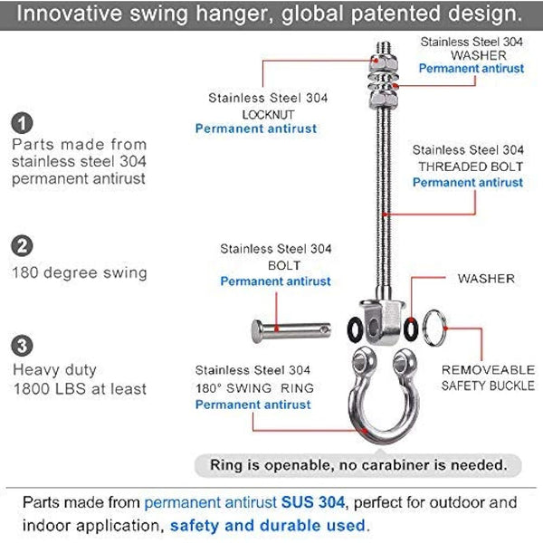SELEWARE Antirust 304 Stainless Steel Swing Hammock Bolts, Swing Hangers Heavy Duty Hammock Hooks for Wood and Steel Beam Hammock, Porch Seat, Chair, Swing, Yoga (9.3"(235mm) Set of 6