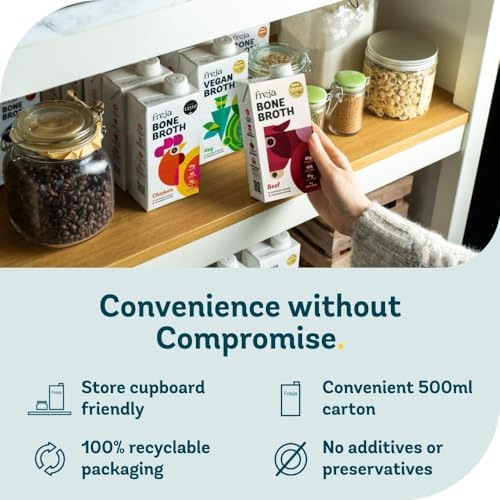 Freja Best of Bone Broth Mixed Pack | Beef & Chicken | Premium Broth | Delicious & Natural | Low Calorie | High Protein & Collagen | Not from Concentrate, Powder or Cubes | 6 x 500ml