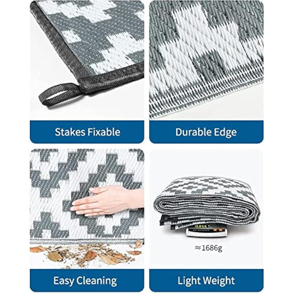 Enipate Geometric Outdoor Rugs for Patios Clearance, 182 x 274cm(6x9ft) Reversible & Easy Cleaning Patio Decking Rug, Portable Comfortable Woven Garden Carpet