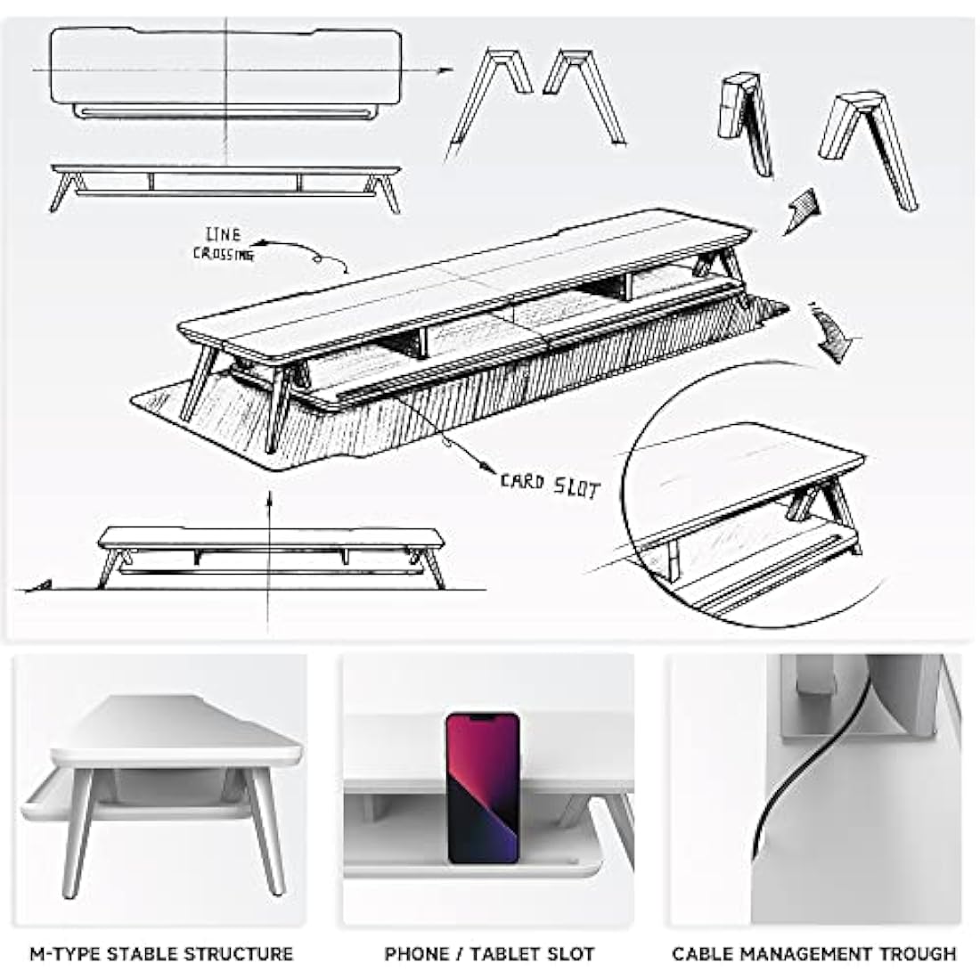Fenge Monitor Stand Riser for 2 Monitors 108cm Large Compute Monitor Stands with Phone/Tablet Holder Slot,Desk Organizer Max Load 50KG (White)