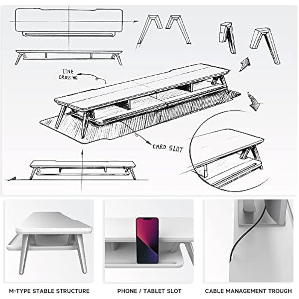 Fenge Monitor Stand Riser for 2 Monitors 108cm Large Compute Monitor Stands with Phone/Tablet Holder Slot,Desk Organizer Max Load 50KG (White)