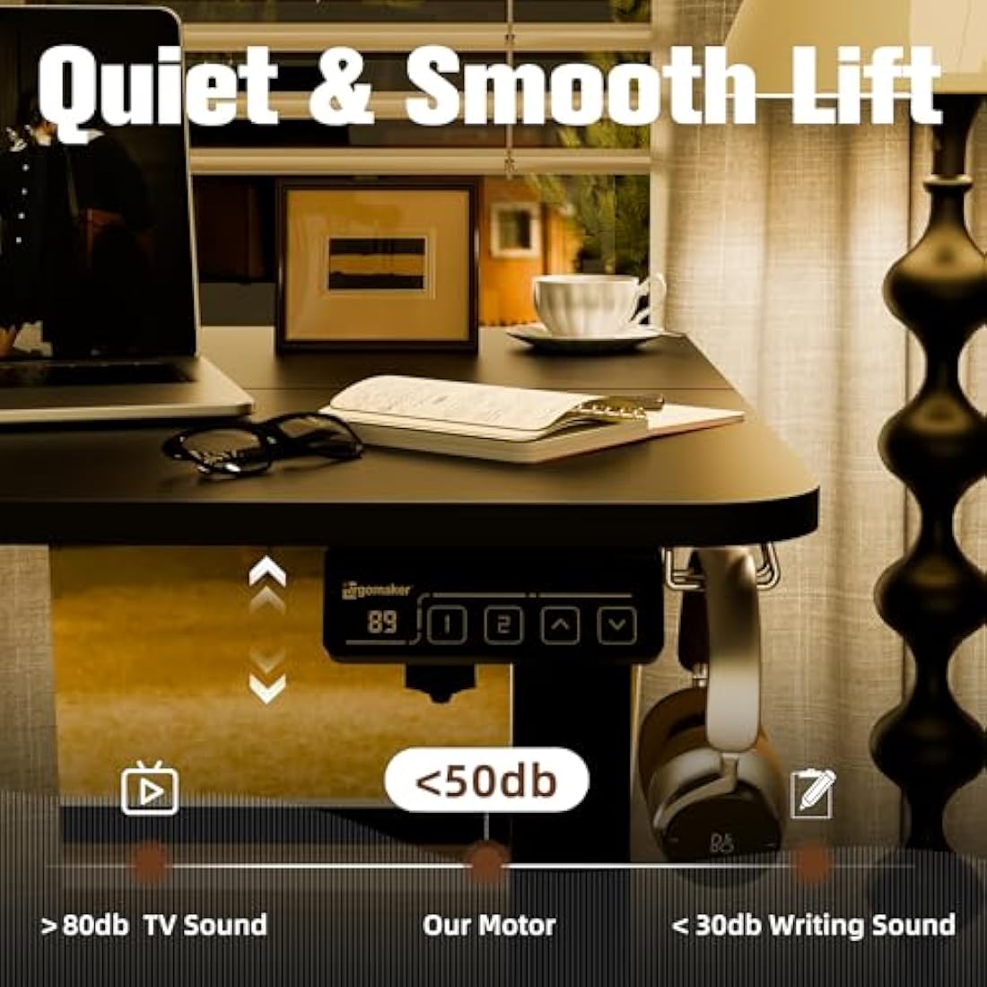 ERGOMAKER Electric Standing Desk 90x60cm, Height Adjustable Sit Stand Desk with Memory Handset Hooks for Home Office(Black)