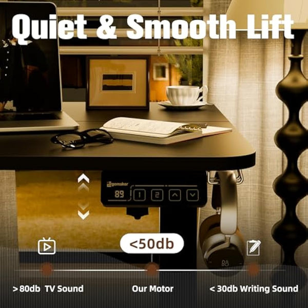 ERGOMAKER Electric Standing Desk 90x60cm, Height Adjustable Sit Stand Desk with Memory Handset Hooks for Home Office(Black)