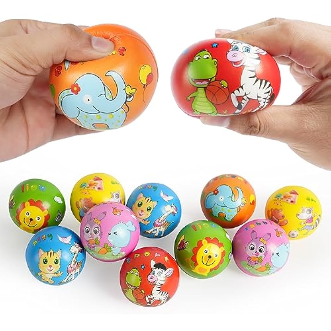 Ainiv Squeeze Stress Balls, 12pcs Stress Relief Ball, Sensory Stress Ball for Kids and Adults, Hand Exercise Stress Relief Balls, Squeeze Toys for Anxiety, Fidget, Tension, Manage Anger-Animal