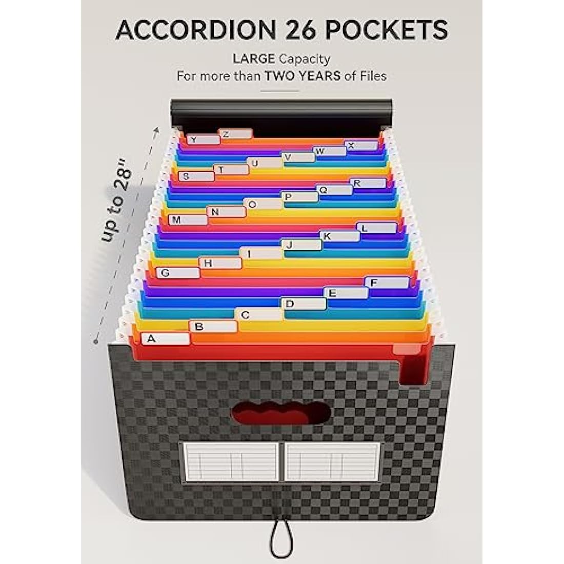 ABC life 26 Pockets Accordion File Organiser Expanding File Folders, Portable A4 Document Filing Box, Plastic Monthly Receipt Paperwork Organiser, Expandable Accordian Folder with Colored A-Z Tabs