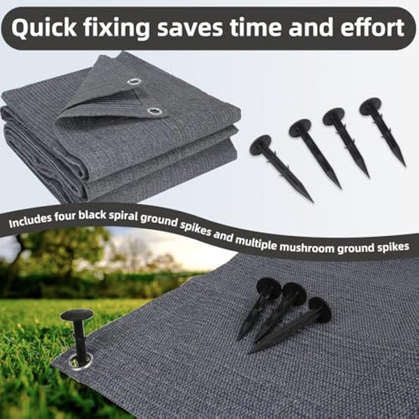 FoundGo Awning Carpet with Eyelets, 280g/m² HDPE Camping Carpet，Outdoor Awning Floor with Carrying Bag，Ground Nails and Small Broom