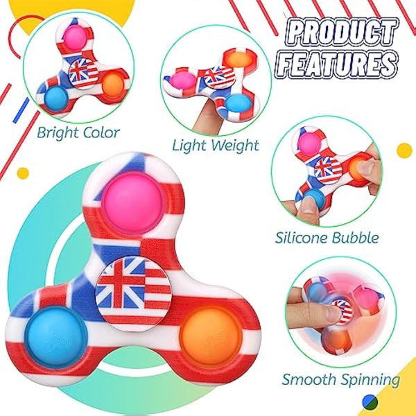 12 Pack Bubble Pop Fidget Spinner Sensory Toy, Simple Popper Squeeze Push Pop Fidget Toy For Stress Relief, Christmas Stocking Stuffer Birthday Gifts Party Favors Gift Classroom Prize