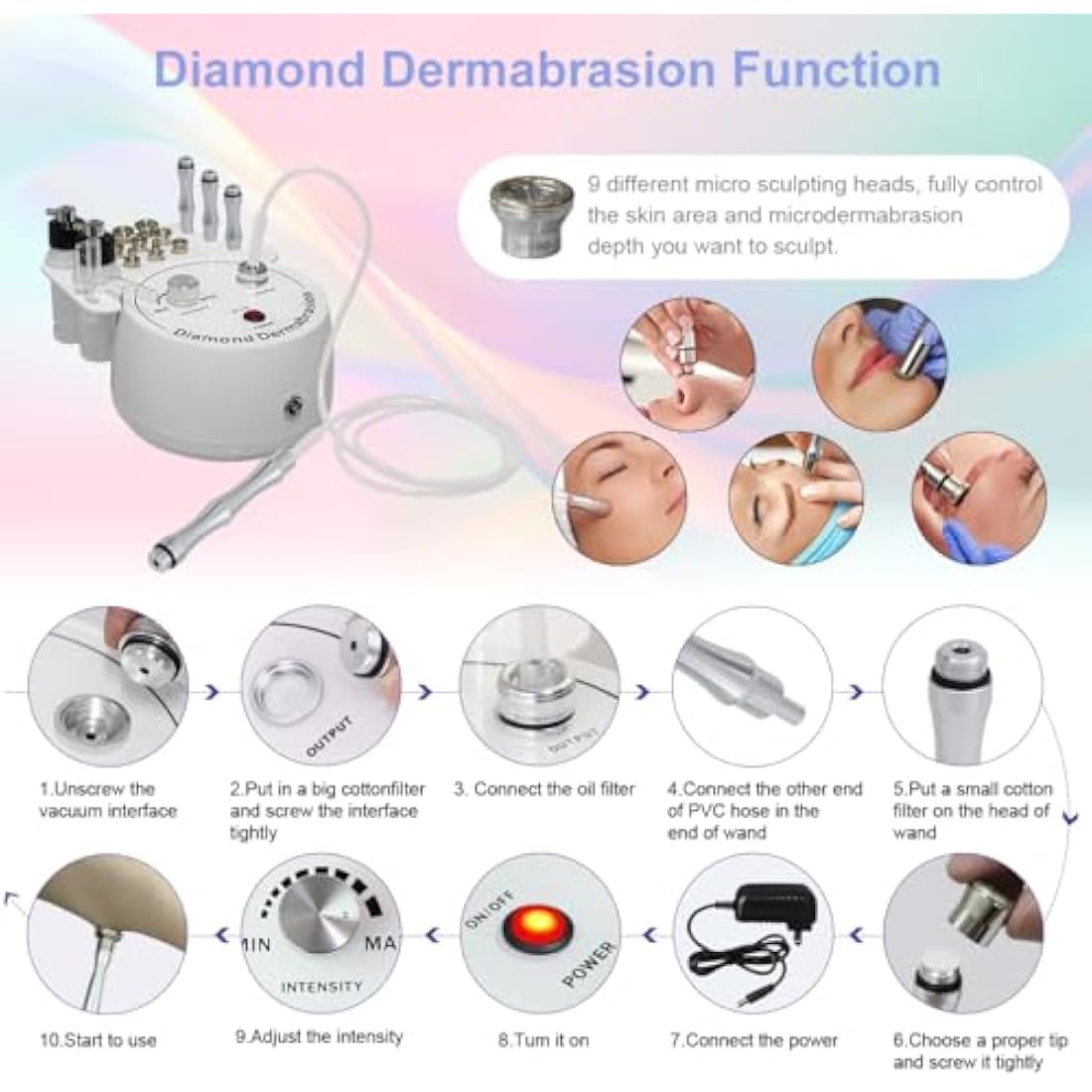 3 in 1 Microdermabrasion Machine, FAZJEUNE Vacuum Microdermabrasion Diamond Black Head Remover Facial Skin Spa Home Massager Skin Peeling Lifting Tighten Wrinkle with Spray Bottle
