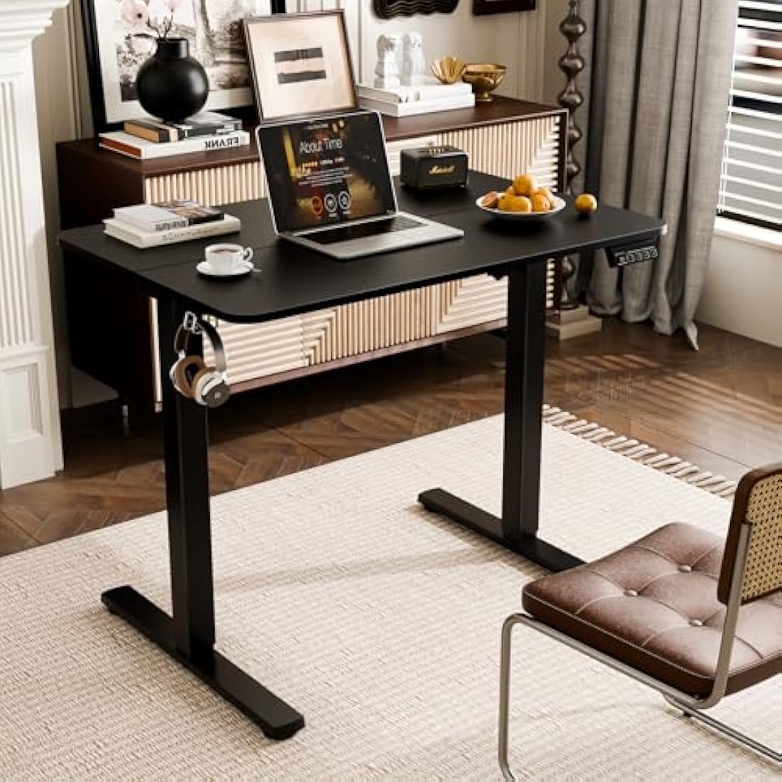 ERGOMAKER Electric Standing Desk 90x60cm, Height Adjustable Sit Stand Desk with Memory Handset Hooks for Home Office(Black)
