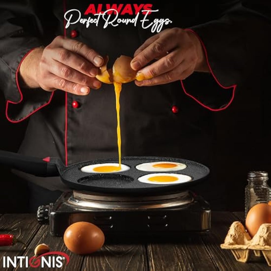 INTIGNIS® Non-Stick Pancake Pan - Multi Hole Mini Pancake Maker, 4 Hole American Style Crepe & Pancake Pan for Perfect Individual Pancakes, Frying Eggs, Uthappam, Induction Compatible (4 - Fix)