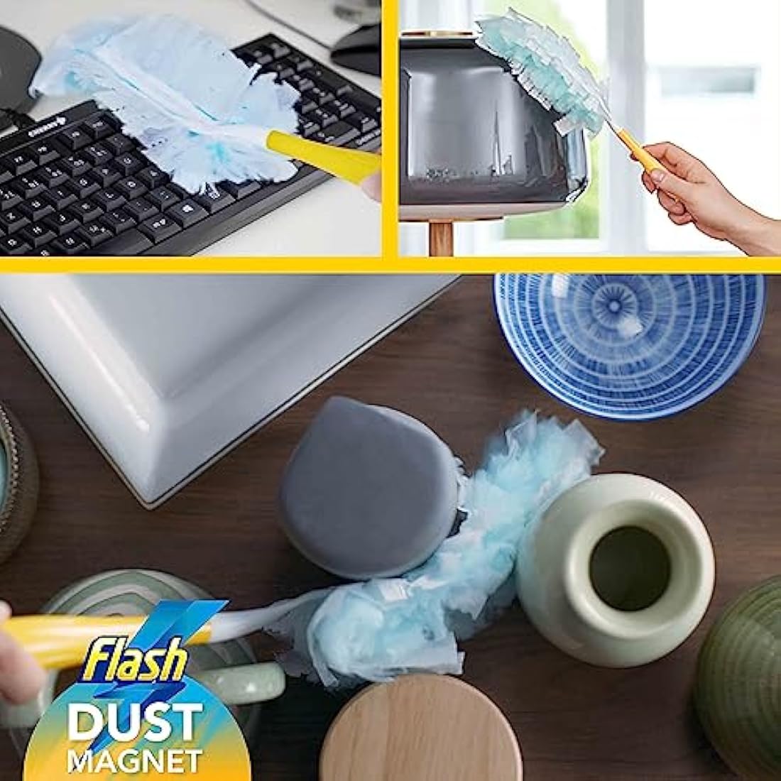 Flash Duster Dust Magnet Starter Kit, Dusters, 1 Handle + 14 Refills, Effective on 100% of Dust, Dust Magnet Refill