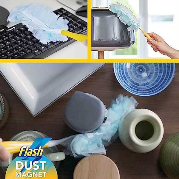 Flash Duster Dust Magnet Starter Kit, Dusters, 1 Handle + 14 Refills, Effective on 100% of Dust, Dust Magnet Refill