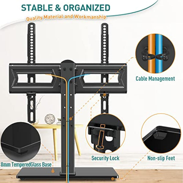 ELIVED Swivel Table Top TV Stand for most 37"-70" TVs with Max VESA 600x400mm up to 40KG, Height Adjustable TV stand for Plasma, LCD, LED, OLED Flat/Curved TVs, Universal Table Top TV Stand EV017