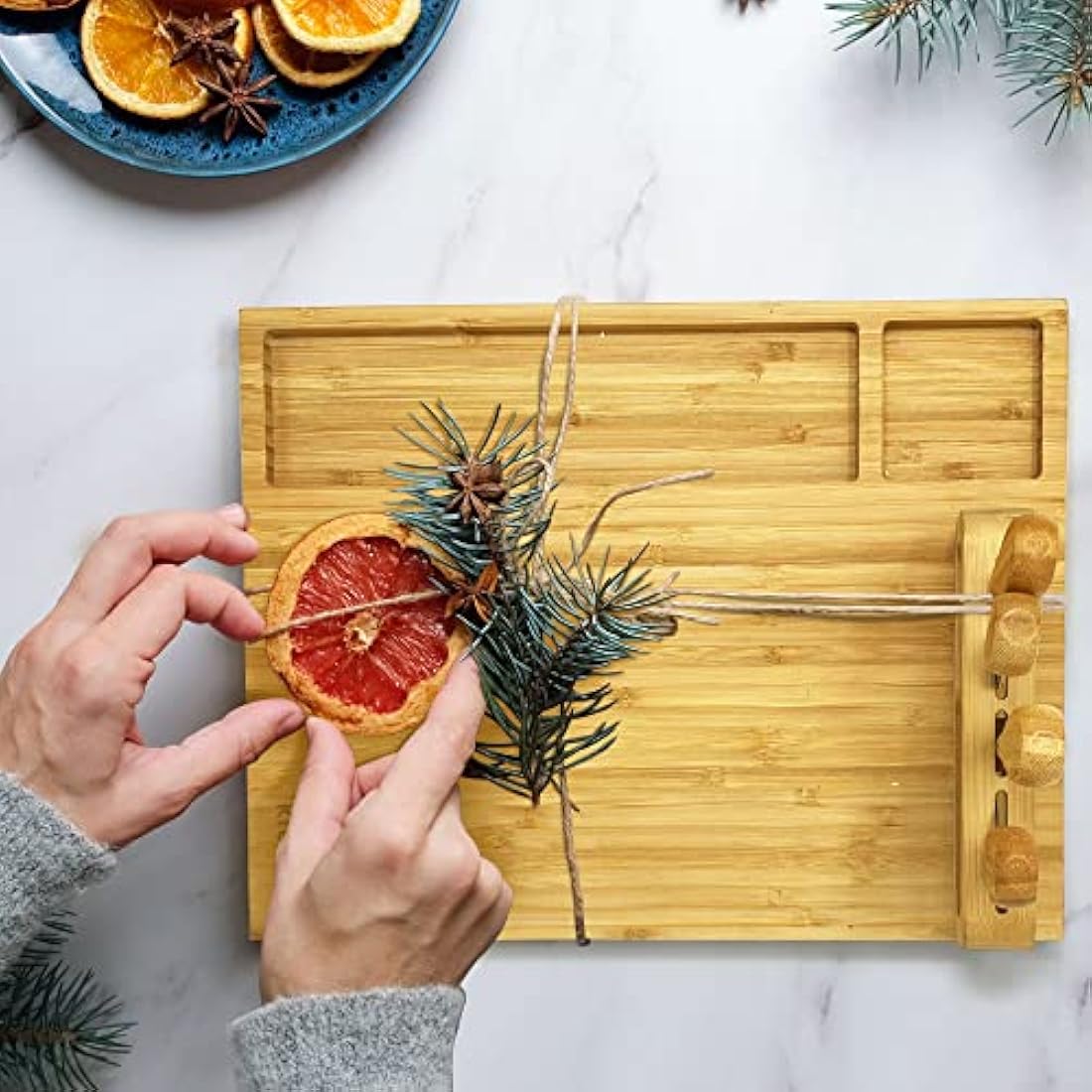 joeji's Kitchen Cheese Board Platter Set - Natural Wood Bamboo - Gift Set with Knives & Holder - Charcuterie Platter