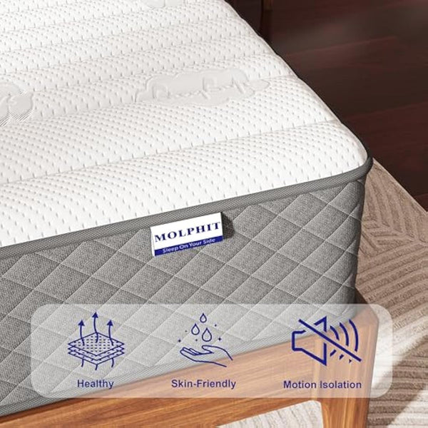 MOLPHIT 10 Inch Small Double Mattress, 7-Zone Hybrid Small Double Bed Mattresses, Memory Foam Mattress with Pocket Sprung with Medium Firm for Body Support & Pressure Relief - 120x190x25cm