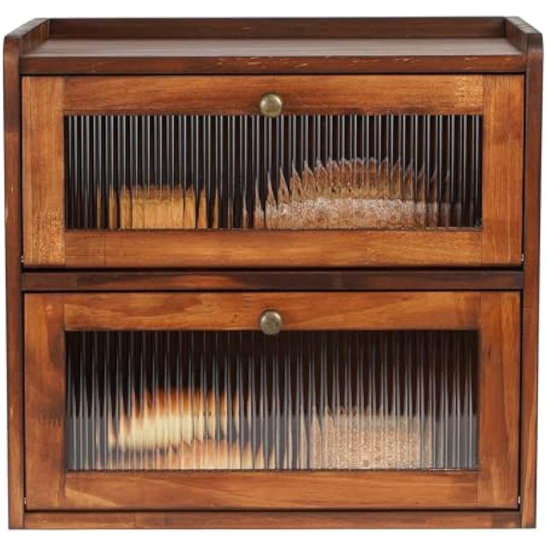 GUUSII HOME Bread Bin Wooden Breads Storage Box for Kitchen Countertop Double Decker Large food Container Homemade Front Opening Vintage Tall Fruit & Veg Cupboard Keep Fresh 36.5x24x34 cm(Brown, L)