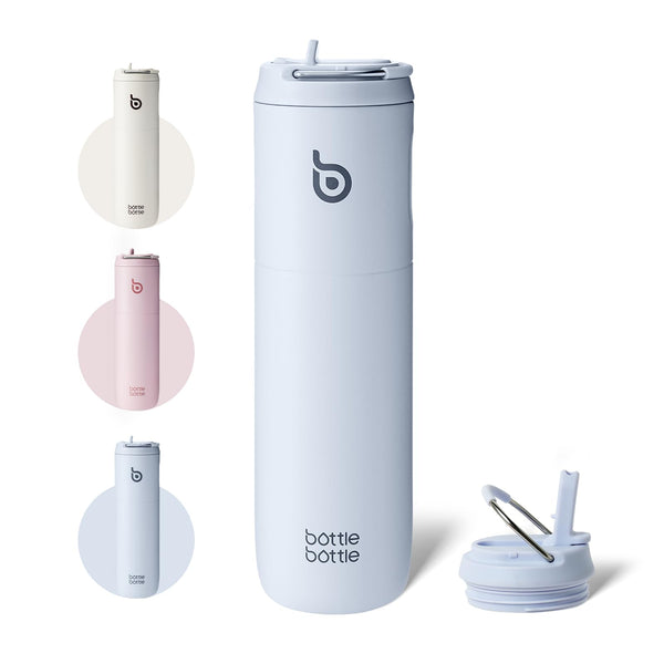 Insulated Water Bottle 700ml(24oz) with Straw, Lid, and Handle - Stainless Steel Sports Travel Gym Bottle for Men and Women (Skiing)