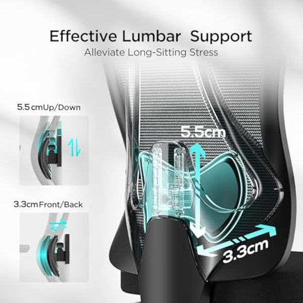 Hbada P3 Pro Ergonomic Office Chair with 2D Adjustable Lumbar Support, 3D Adjustable Headrest and Armrest, 135° Stepless Tilt Function, Black (with Footrest)