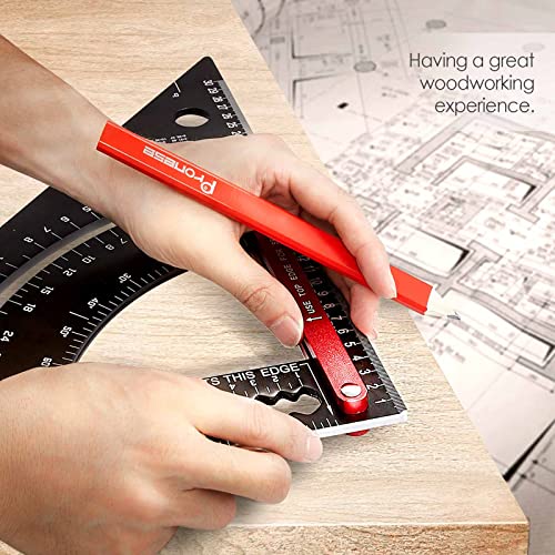 Pronese Adjustable Roofing Square 12-Inch, Aluminum Alloy Rafter Square, Metric & Imperial Carpenter Square Set, Precision Speed Square Carpenter Pencils Woodworking Tool Set