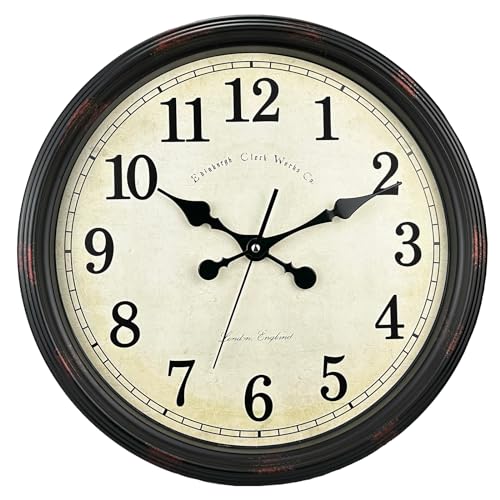 DIYZON Round Classic Wall Clock Silent Non Ticking 16'' Extra Large Quartz Vintage Clock, Curved glass Rome Retro Clock Battery Operated, Suitable