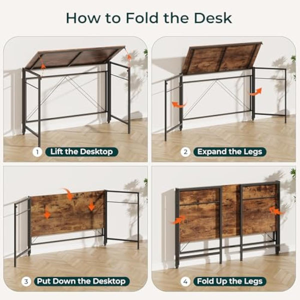 Dripex Folding Desk 110 x 50cm Writing Computer Desk Foldable Table Space Saving Home Office Desk Easy Assembly, Rustic Brown