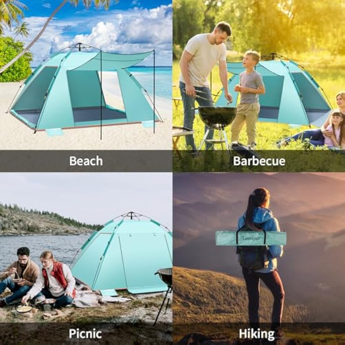 4-5 Person Instant Pop Up Automatic Beach Tent, Extra Large Portable Ventilated Automatic Beach Sun Shelter Tent, UPF 50+ Easy Setup Beach Tent for Picnic,Beach,Garden