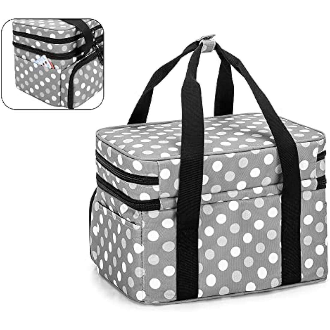 BAFASO Double Layer Sewing Accessories Organiser with 2 Detachable Pouches, Large Sewing Storage Bag for Sewing Tools, Polka Dots
