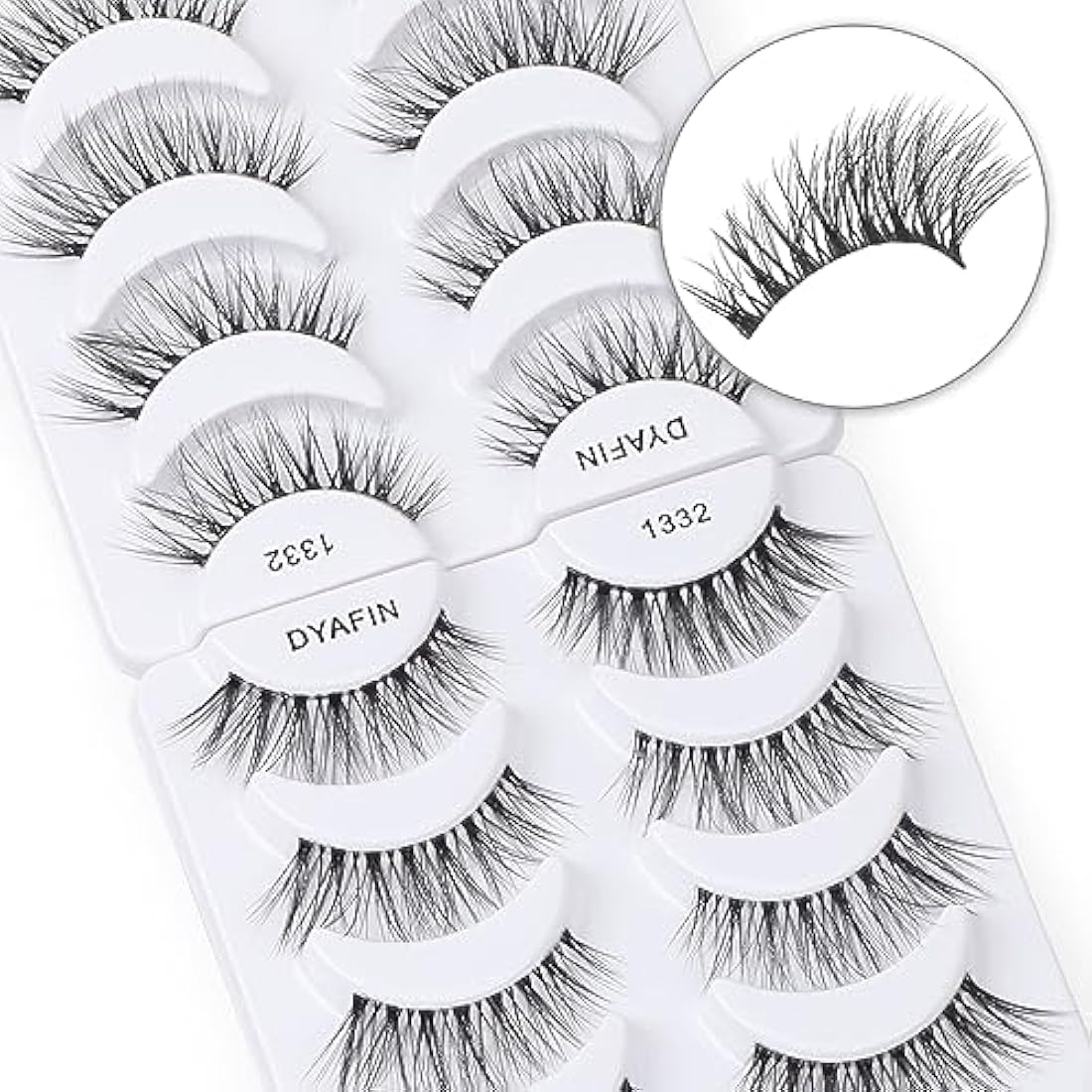 DYAFIN Natural Eyelashes 100% Handmade Lashes Reusable Soft False Eyelashes Lightweight Eye Lashes with Clear Band 3D Fake Eyelashes Long Wispy Eyelashes C Curl Lashes 8 Pairs