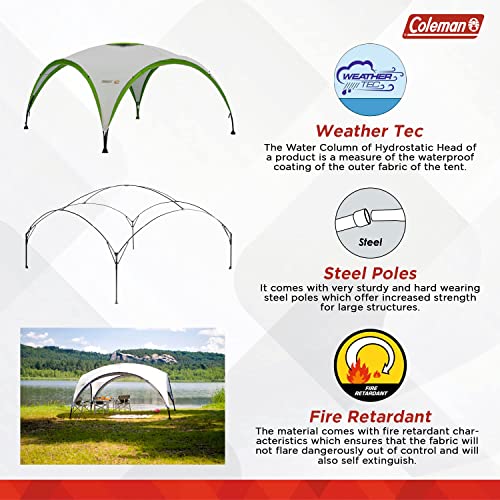 Coleman Gazebo, Event Shelter for Garden and Camping, Sturdy Steel Poles Construction, Large Event Tent, Portable Sun Shelter with Sun Protection SPF 50+, Grey/Green, L - 3.6 x 3.6 m