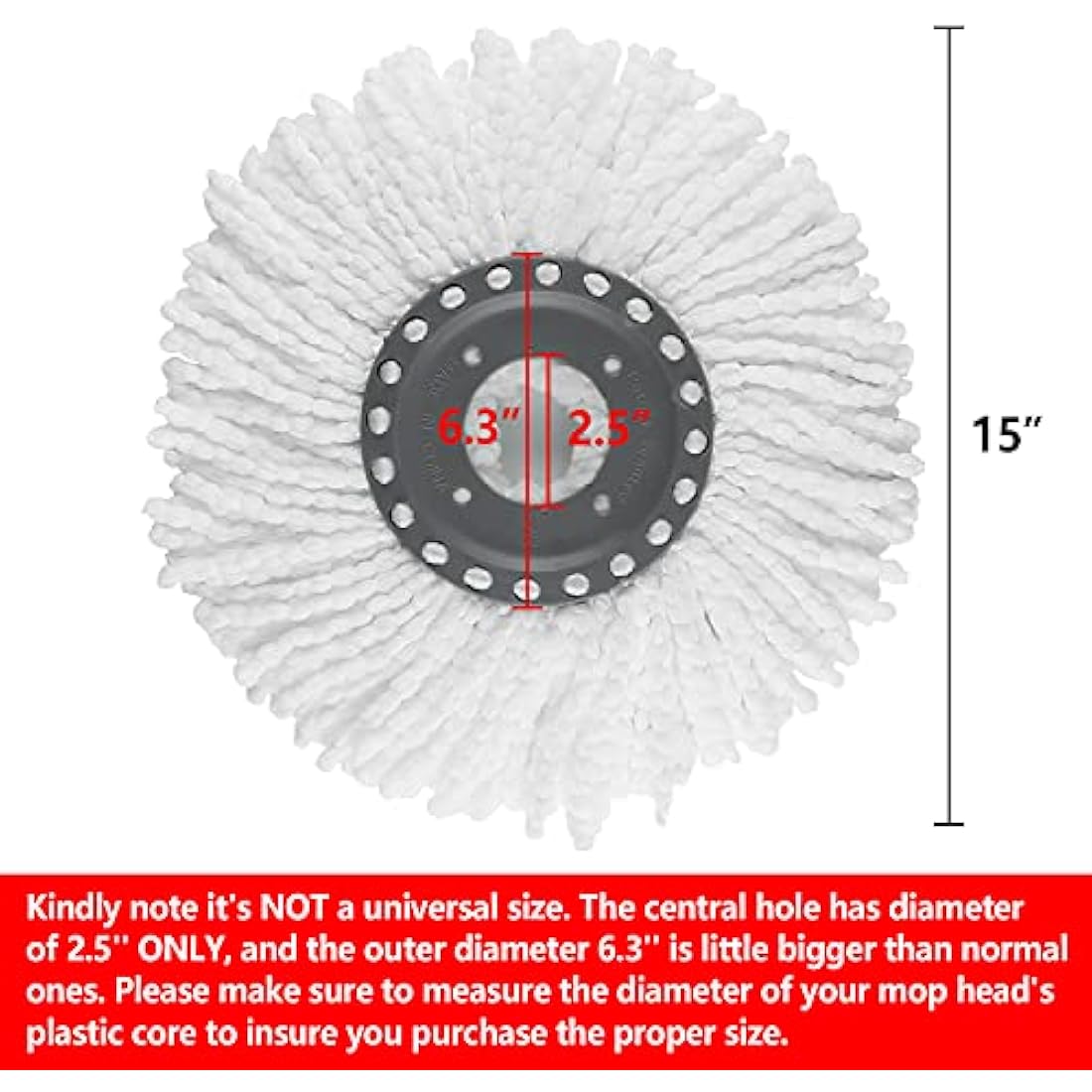 3 Pack Premium Replacement Mop Heads Refill for 360° Rotating Round Spin Magic Mop Microfibre, White