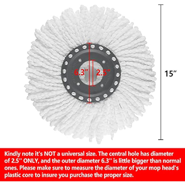 3 Pack Premium Replacement Mop Heads Refill for 360° Rotating Round Spin Magic Mop Microfibre, White