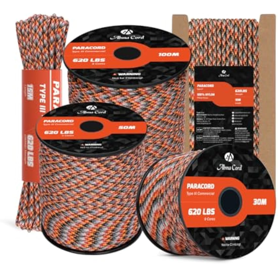 Abma Cord Paracord 4mm 100m 100% Nylon Rope 9 Strands Type III Parachute Cord for DIY, Camping, Survival, Outdoor - Max. 280kg - Summer Sunrise (Lava)