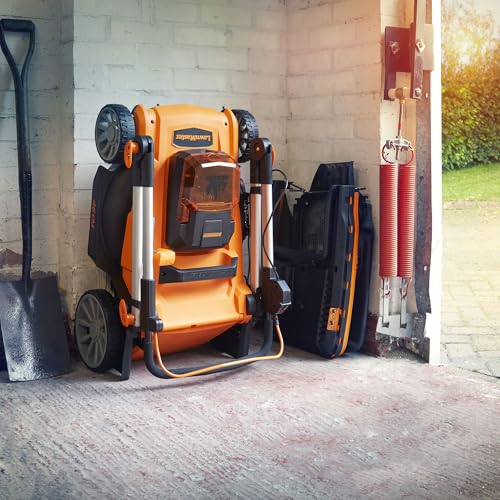 LawnMaster 48V 46cm Cordless Lawnmower with a Set of 2 MX 24V 4.0Ah Batteries, 2x Fast Chargers, Rear Roller, Grass Side Eject and Mulching Function. Battery Lawnmower for Larger Lawns.