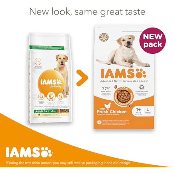 IAMS Adult Large Complete Dry Dog Food Chicken 12kg - With DentalCare System