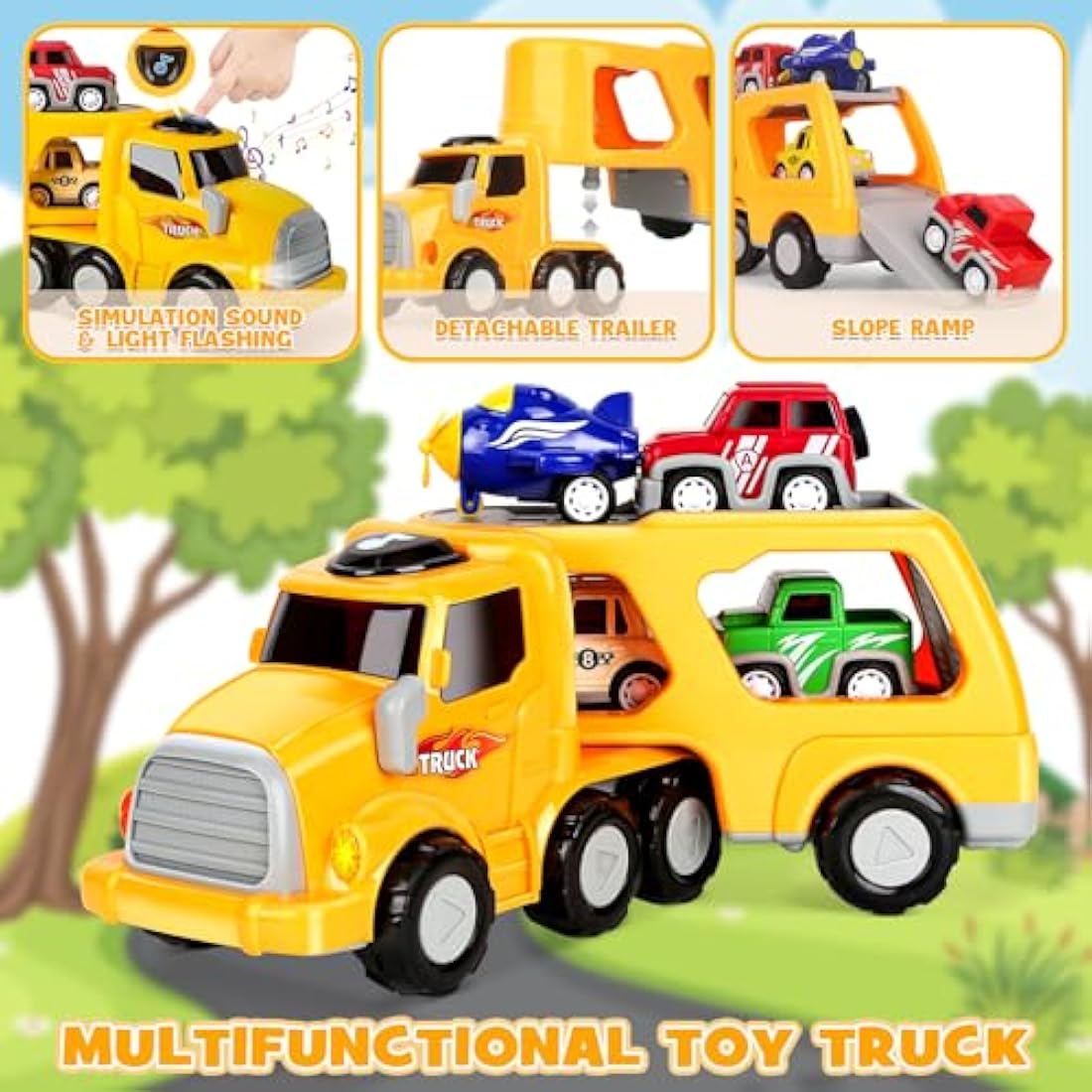 Aoskie Toy Cars for 3 4 5 Year Boys, Car Transporter Toy, Carrier Truck with 4 Pull Back Car Toys, Vehicle Playset Gift for Toddlers Girls Age 3-5 Birthday Gift Christmas Party Favors