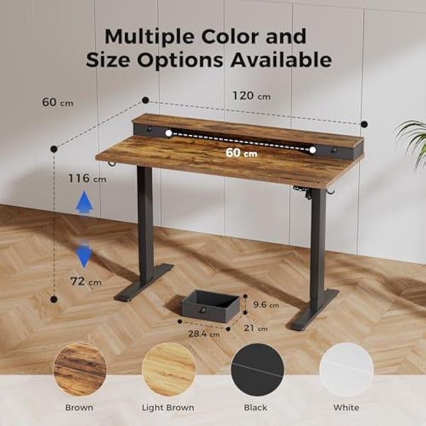 Agilestic Electric Adjustable Height Desk with 2 Drawers, 120 x 60 cm, Stable Sit-Stand Desk with Memory Control, Ergonomic Computer Desk, Brown
