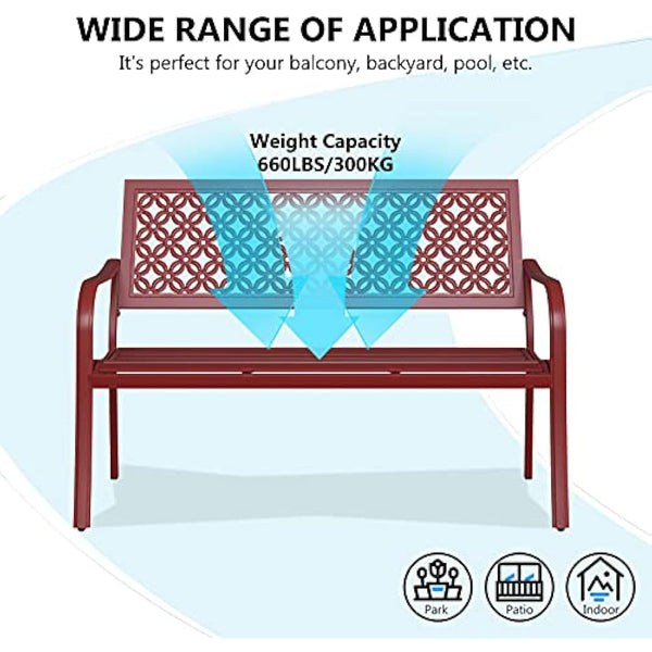 Grand patio Garden Bench, Outdoor Bench with 2-3 Seater, Rust Resistant, Stamped Pattern, Choice of Colours, Suitable for Indoor, Outdoor, Patio, Park (Bossa Nova Red)