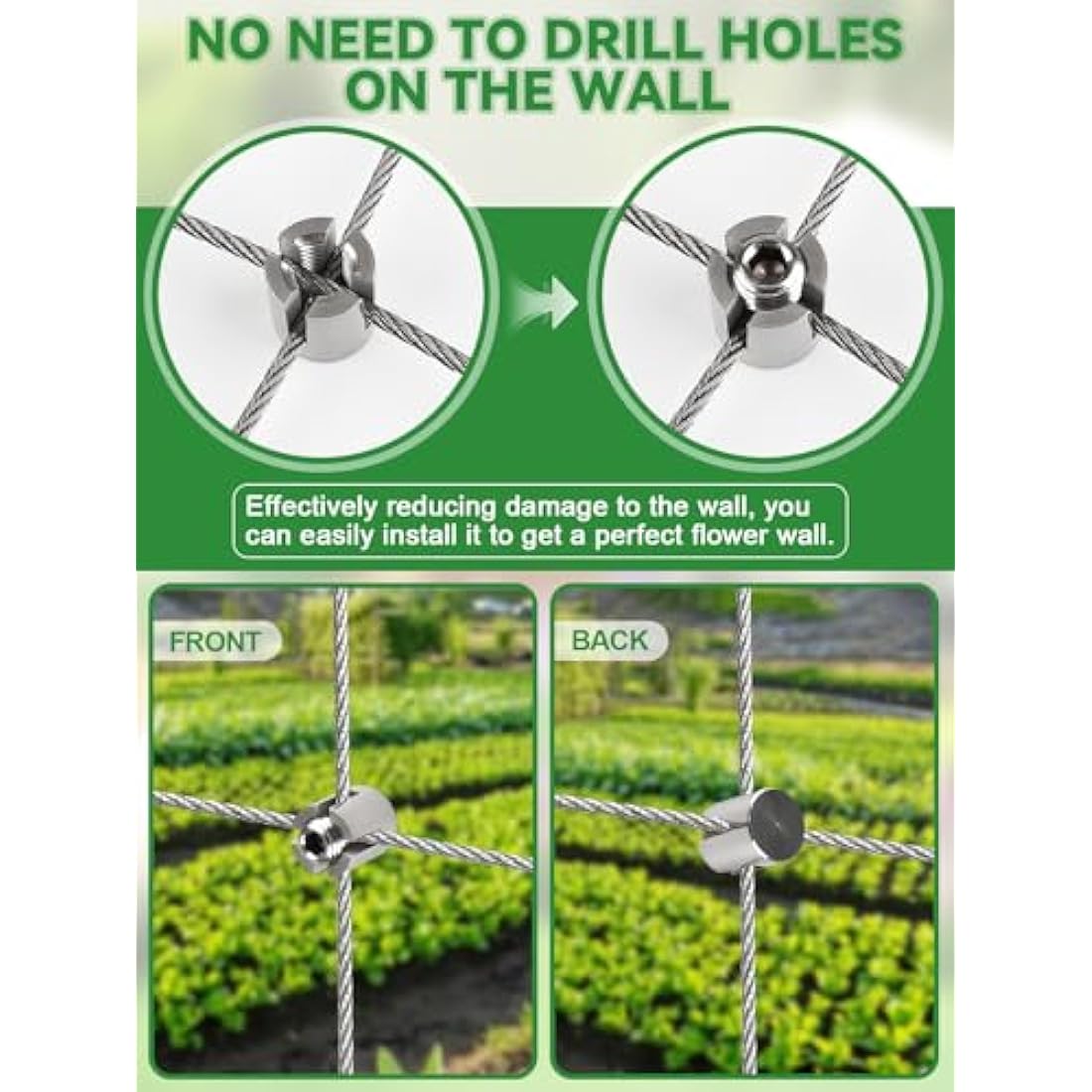 185PCS Garden Wire Trellis for Climbing Plants, Kalolary 30M Stainless Steel Heavy Duty Wire Trellis Kit Wall Plant Climbing T316 Steel Wire Rope Cross Clamp Cable Trellis System Kit for Flower Vines