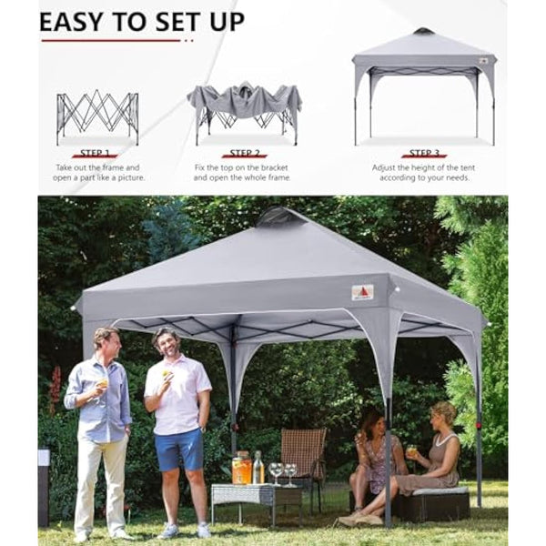 ABCCANOPY 3x3M Pop Up Gazebo Commercial Gazebo With Upgrade Roller Bag, 4 Weight Bags, Stakes and Ropes(Grey)