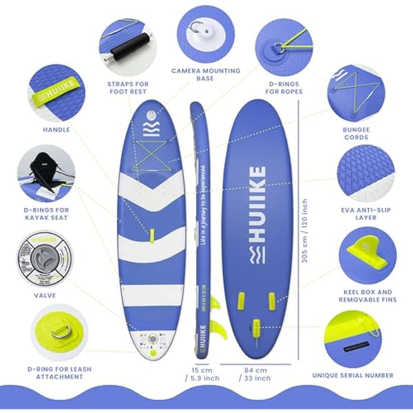 HUIIKE Stand Up Paddle Board for Adults with Accessories Included, Oar, Fins, Pump. Inflatable Sup Board Great Stability and Resistance. 10’ x 33" x 5.9", Maximum Load 286 lb