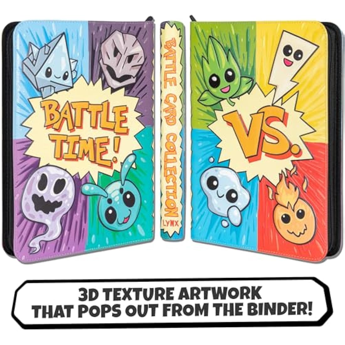 3D Card Binder for Pokemon - Stunning 3D Raised Pk Types Design in PU Leather with Zipper - Includes 9 Pocket Pages for 360 Cards. Great Sleeve Album/TCG Holder/Trading Card Collection Book Gift.