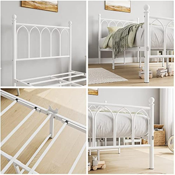 JELUTE Single Metal Bed Frame 90 x x190 cm with Headboard and Footboard Heavy Duty Foundation,Metal Slat Support, White
