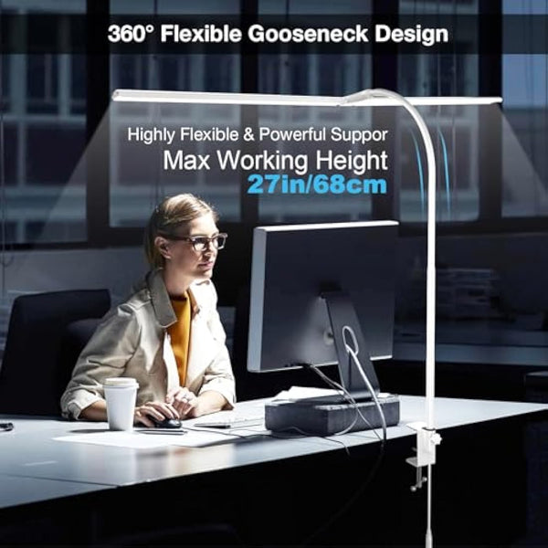 Hensam Desk Lamp, 80CM White Desk Lights Bar for Study, Clip On Desktop Computer Lighting with Gooseneck, Bright Dimmable Task Table Lamp for Work Reading Craft Students