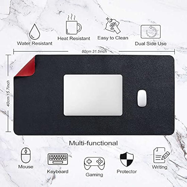 Desk Pad Large, Desk Mat, Extended Mouse Mat, Mouse Pad XL, Desk Blotter, DOBAOJIA Laptop Pad Writing Pad for Office/Home, Dual-Side Use PU Leather Waterproof 31.5" X 15.7" (Black/Red)