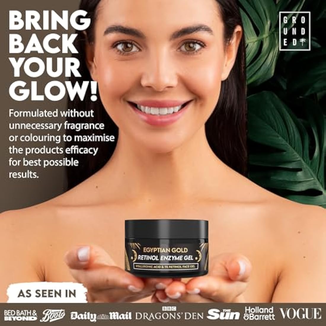 Retinol, Hyaluronic Acid, Aloe Vera & Marine Collagen Enzyme Face Gel. Target Fine Lines & Wrinkles, Made in the UK by Grounded Body