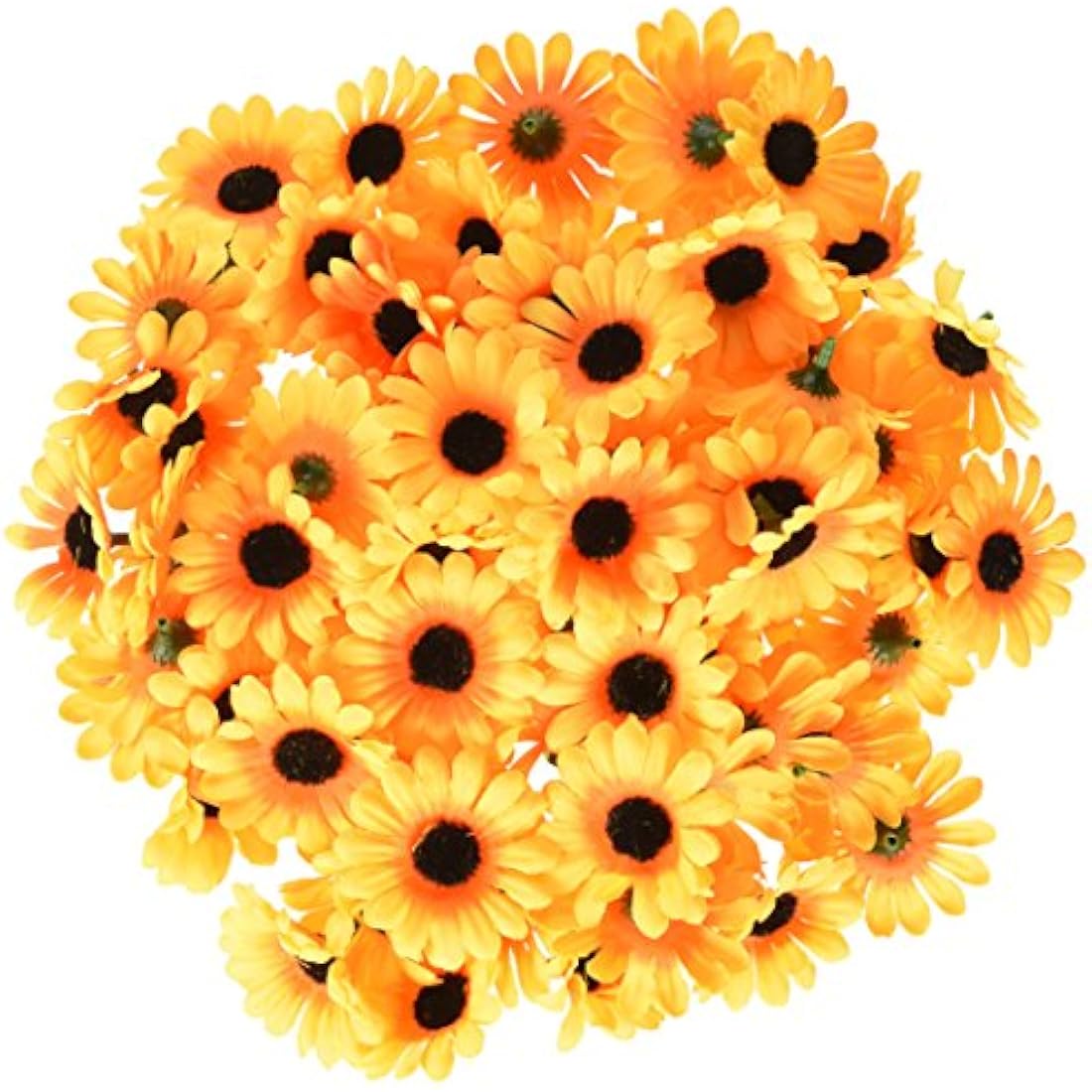 AKORD Approx 100pcs Artificial Gerbera Daisy Flowers Heads for DIY Wedding Party Sunflower, Yellow/Black, 0.38 x 0.38 x 0.2 cm