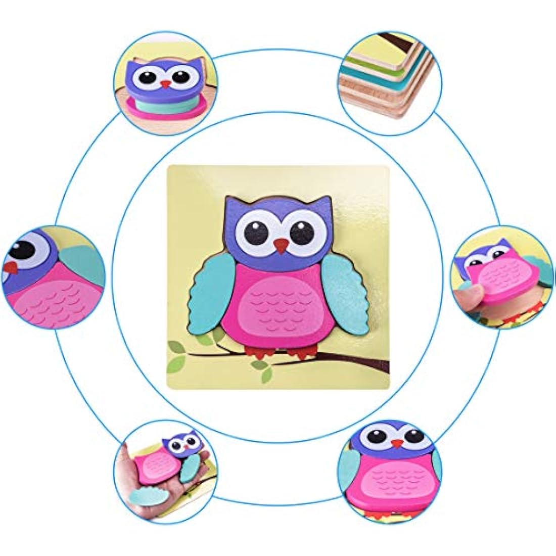 Highttoy Wooden Puzzles for 1 2 3 Year Olds,5 Pcs Jigsaw Puzzles for Toddlers Animal Shape Chunky Blocks Early Eduactional Montessori Wooden Toys for Boys Girls Age 1-3